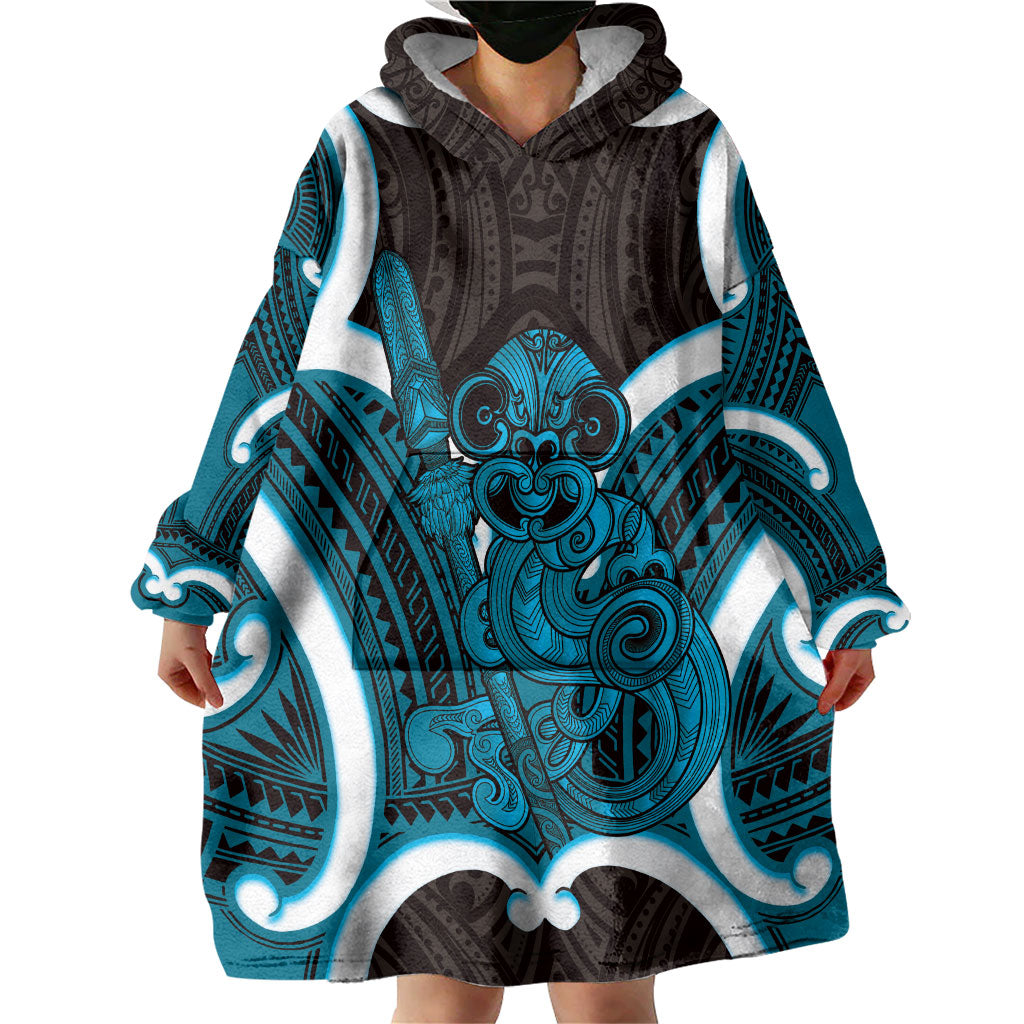 Kikorangi Aotearoa Atua Tumatauenga Personalised Wearable Blanket Hoodie Maori God Of War Tiki With Taiaha