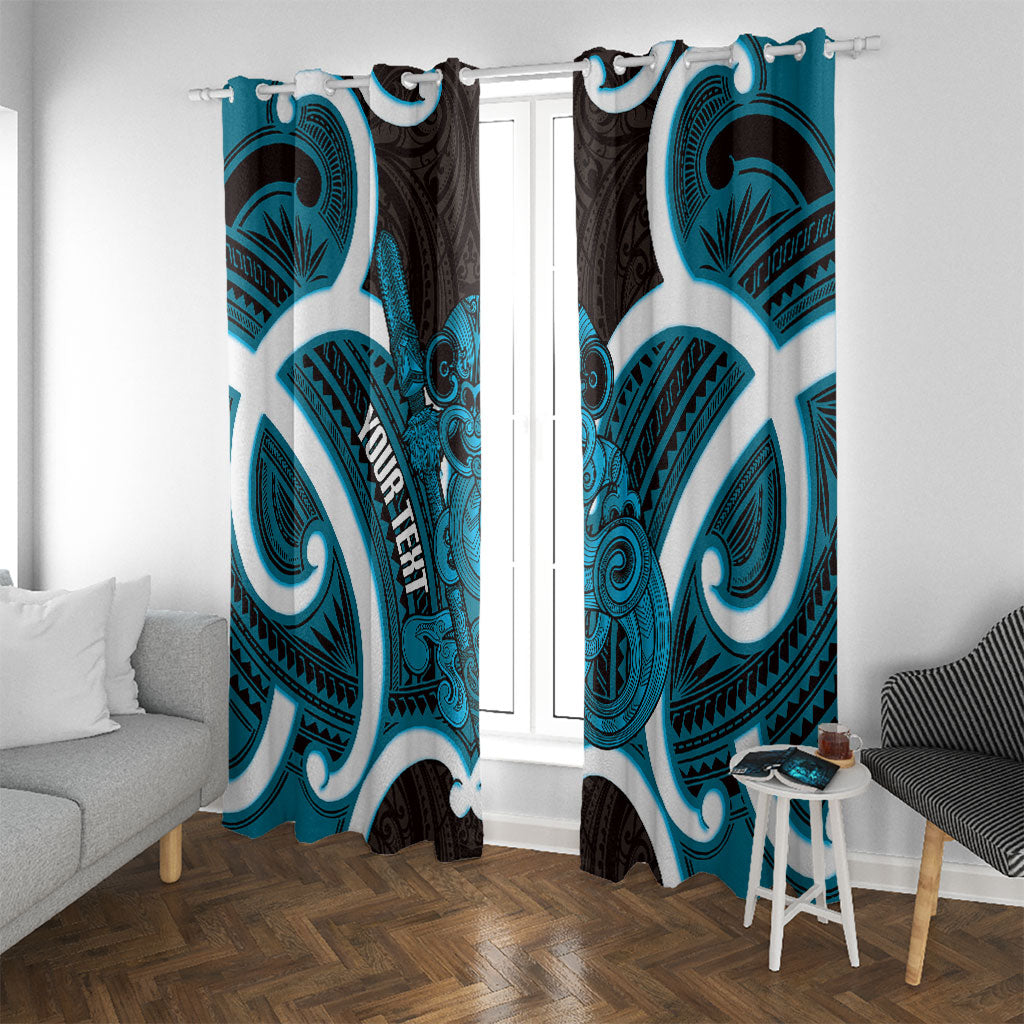Kikorangi Aotearoa Atua Tumatauenga Personalised Window Curtain Maori God Of War Tiki With Taiaha LT14 With Grommets Blue - Polynesian Pride