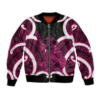 Mawhero Aotearoa Atua Tumatauenga Personalised Bomber Jacket Maori God Of War Tiki With Taiaha LT14 Unisex Pink - Polynesian Pride
