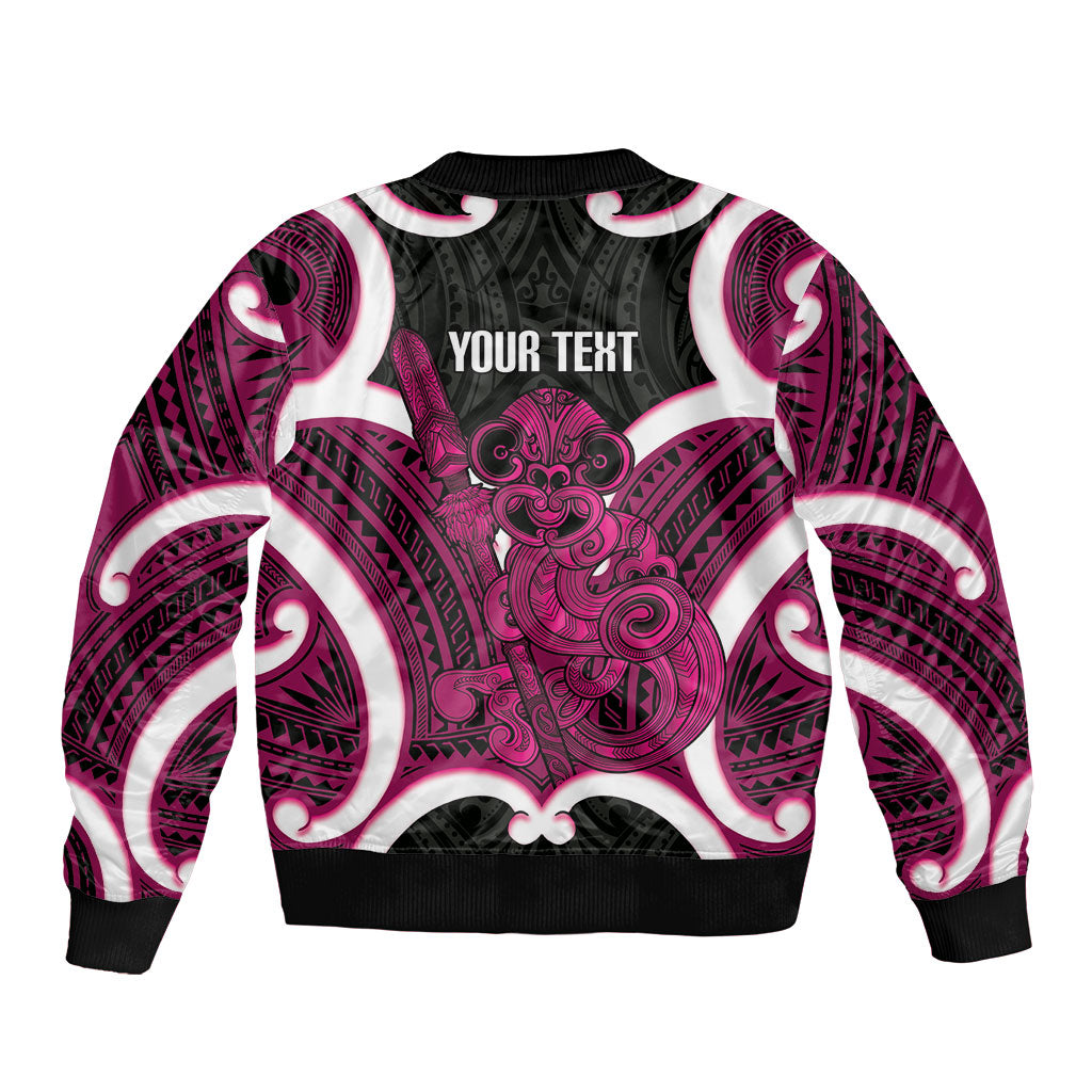 Mawhero Aotearoa Atua Tumatauenga Personalised Bomber Jacket Maori God Of War Tiki With Taiaha LT14 - Polynesian Pride
