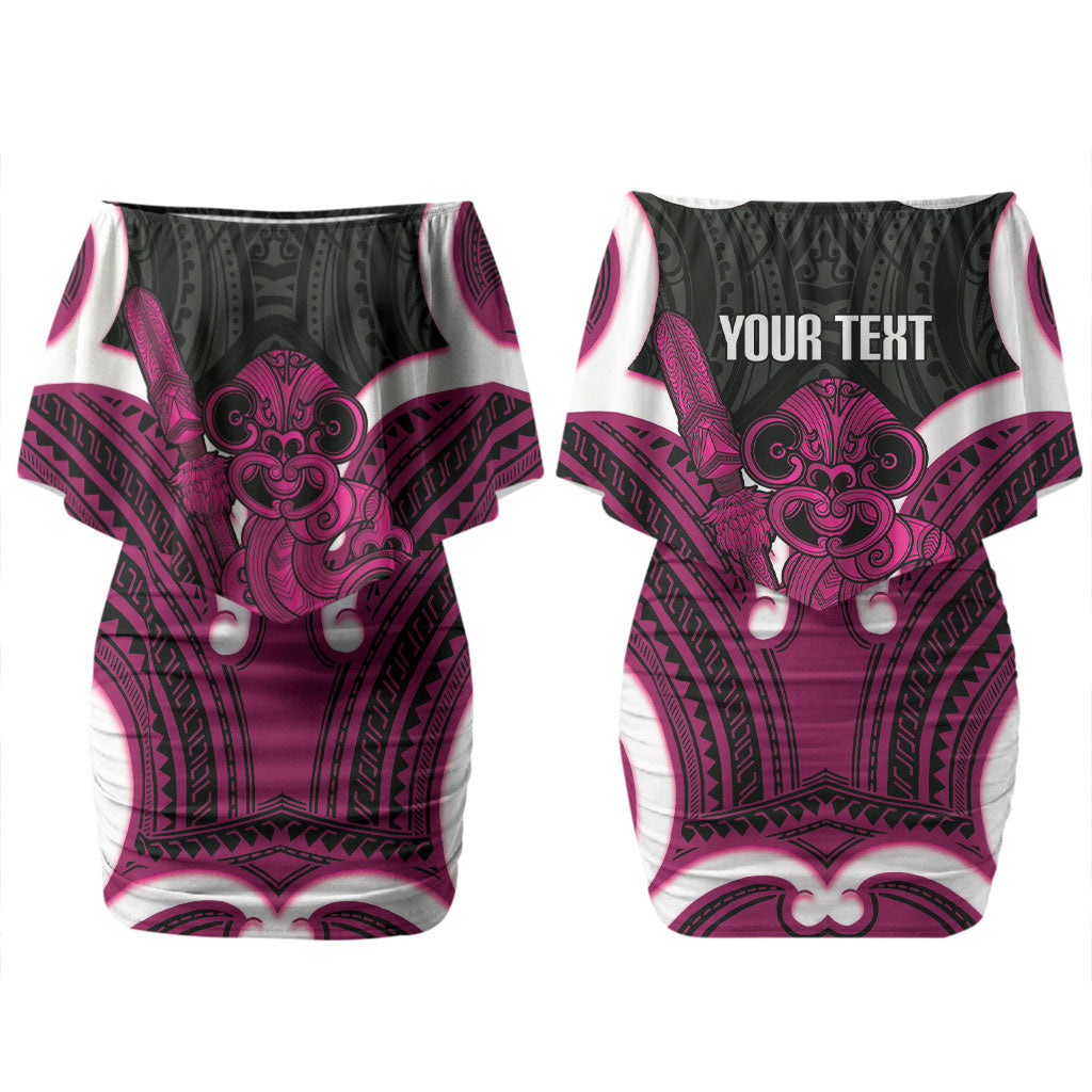 Mawhero Aotearoa Atua Tumatauenga Personalised Couples Matching Off Shoulder Short Dress and Hawaiian Shirt Maori God Of War Tiki With Taiaha LT14 - Polynesian Pride