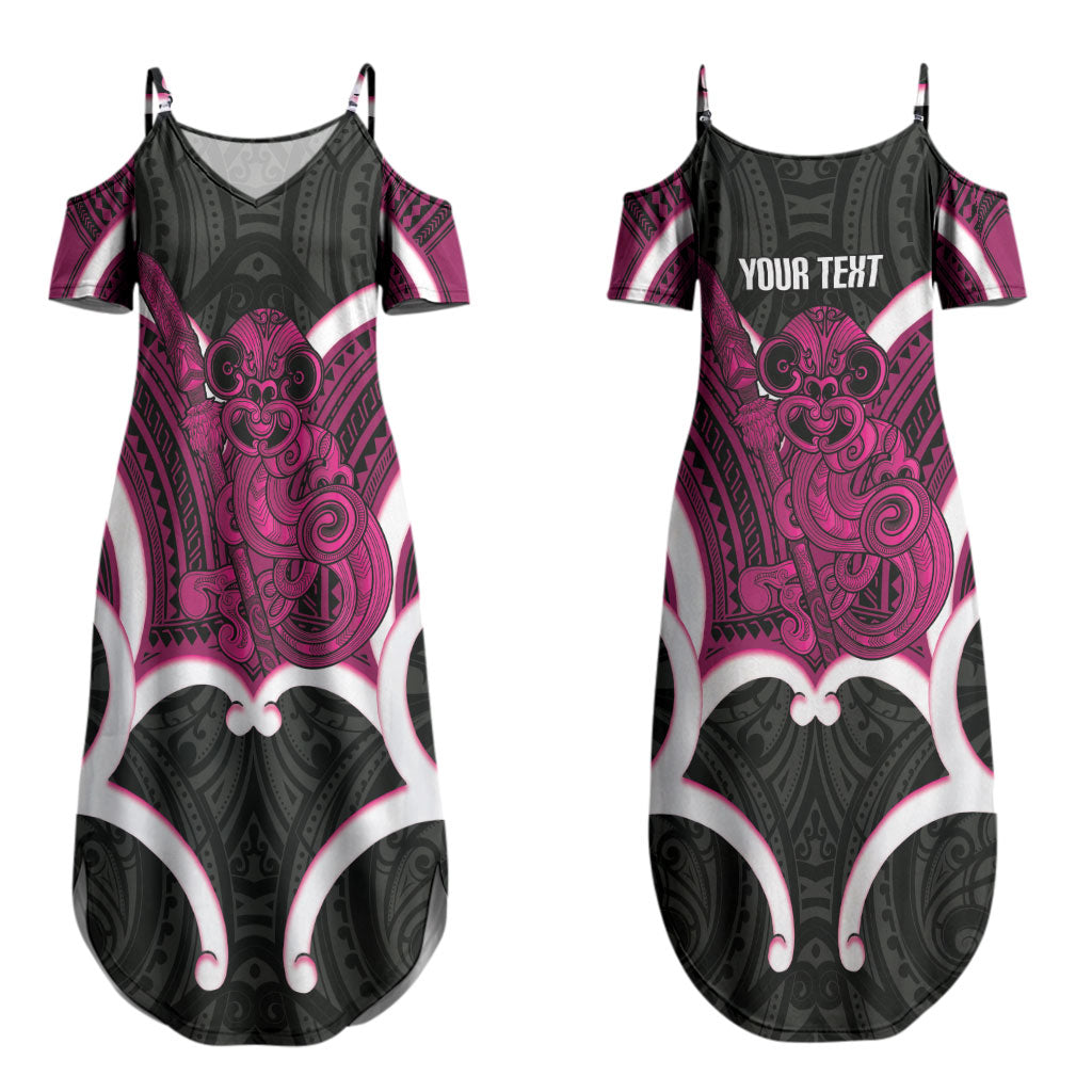 Mawhero Aotearoa Atua Tumatauenga Personalised Couples Matching Summer Maxi Dress and Long Sleeve Button Shirt Maori God Of War Tiki With Taiaha
