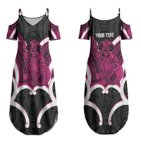 Mawhero Aotearoa Atua Tumatauenga Personalised Couples Matching Summer Maxi Dress and Long Sleeve Button Shirt Maori God Of War Tiki With Taiaha