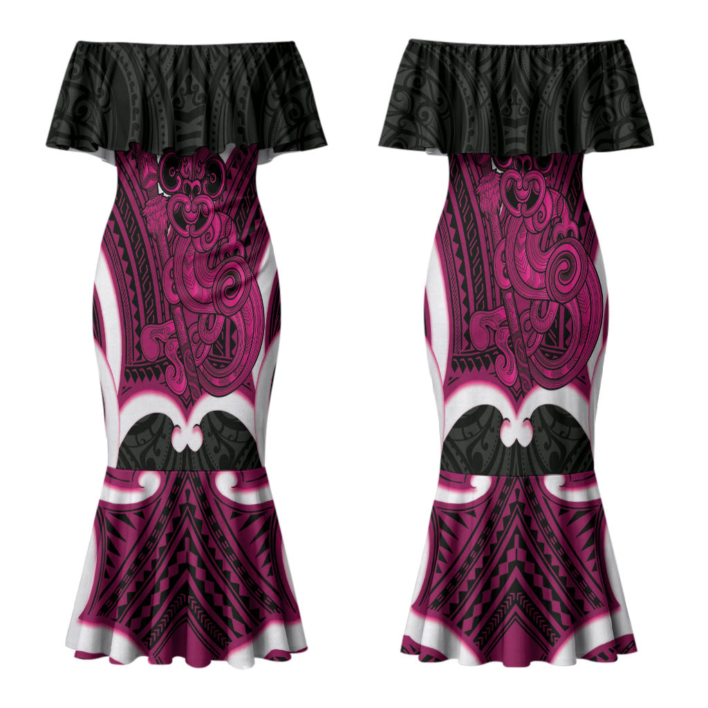 Mawhero Aotearoa Atua Tumatauenga Personalised Family Matching Mermaid Dress and Hawaiian Shirt Maori God Of War Tiki With Taiaha