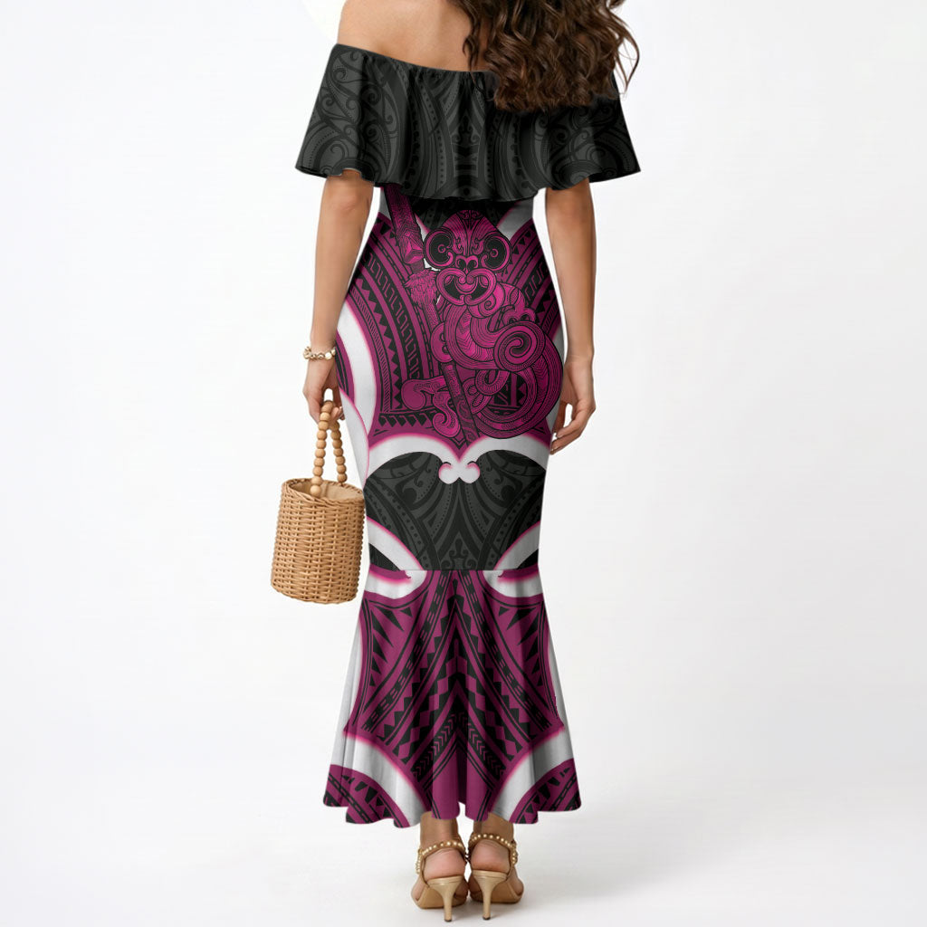 Mawhero Aotearoa Atua Tumatauenga Personalised Mermaid Dress Maori God Of War Tiki With Taiaha LT14 - Polynesian Pride