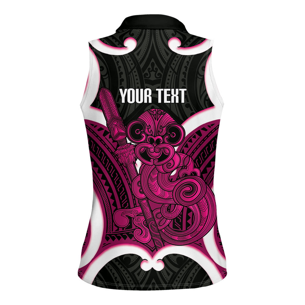 Mawhero Aotearoa Atua Tumatauenga Personalised Women Sleeveless Polo Shirt Maori God Of War Tiki With Taiaha LT14 - Polynesian Pride