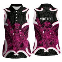 Mawhero Aotearoa Atua Tumatauenga Personalised Women Sleeveless Polo Shirt Maori God Of War Tiki With Taiaha LT14 - Polynesian Pride