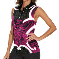 Mawhero Aotearoa Atua Tumatauenga Personalised Women Sleeveless Polo Shirt Maori God Of War Tiki With Taiaha LT14 - Polynesian Pride
