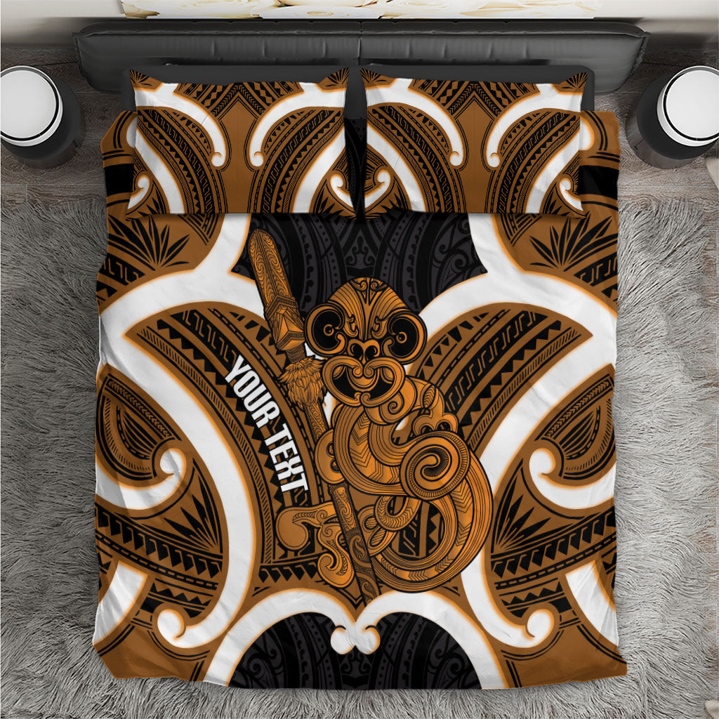 Karaka Aotearoa Atua Tumatauenga Personalised Bedding Set Maori God Of War Tiki With Taiaha LT14 Orange - Polynesian Pride