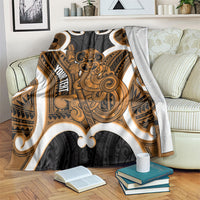 Karaka Aotearoa Atua Tumatauenga Personalised Blanket Maori God Of War Tiki With Taiaha LT14 Orange - Polynesian Pride