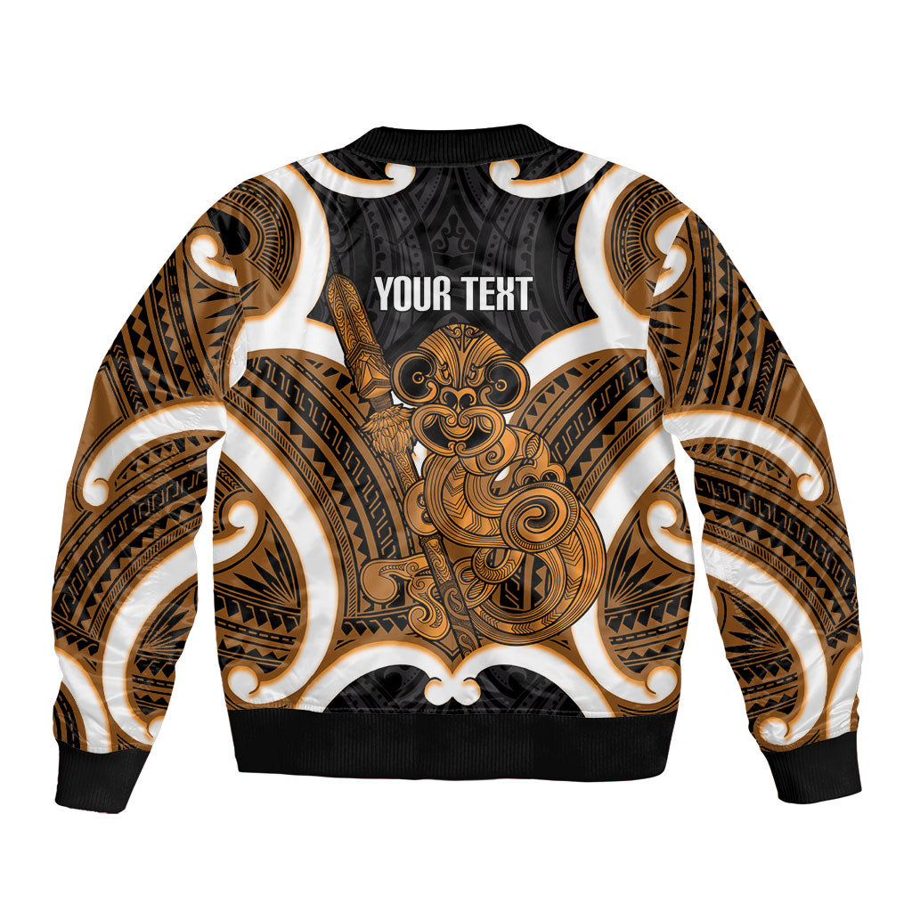 Karaka Aotearoa Atua Tumatauenga Personalised Bomber Jacket Maori God Of War Tiki With Taiaha LT14 - Polynesian Pride
