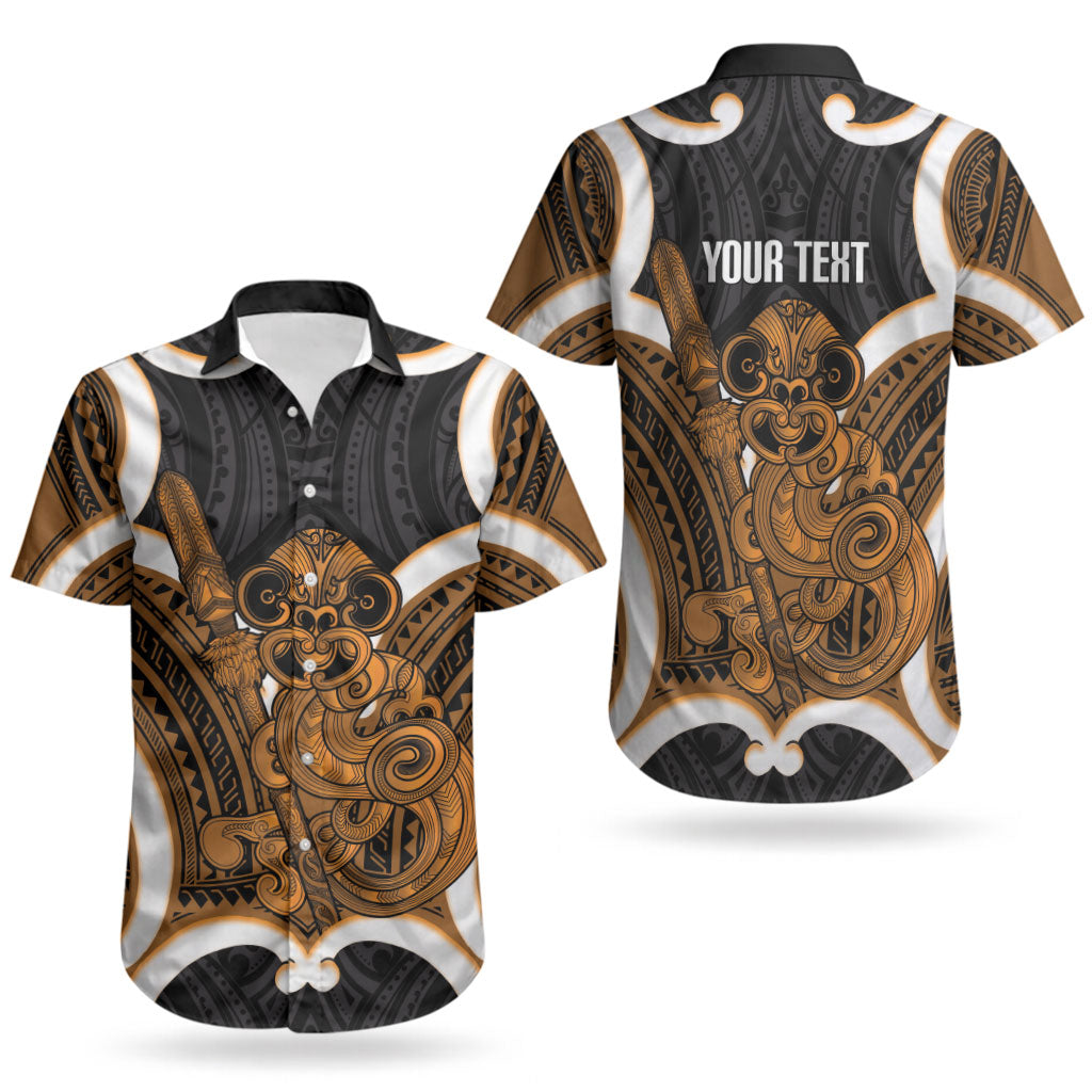 Karaka Aotearoa Atua Tumatauenga Personalised Couples Matching Off The Shoulder Long Sleeve Dress and Hawaiian Shirt Maori God Of War Tiki With Taiaha LT14 - Polynesian Pride