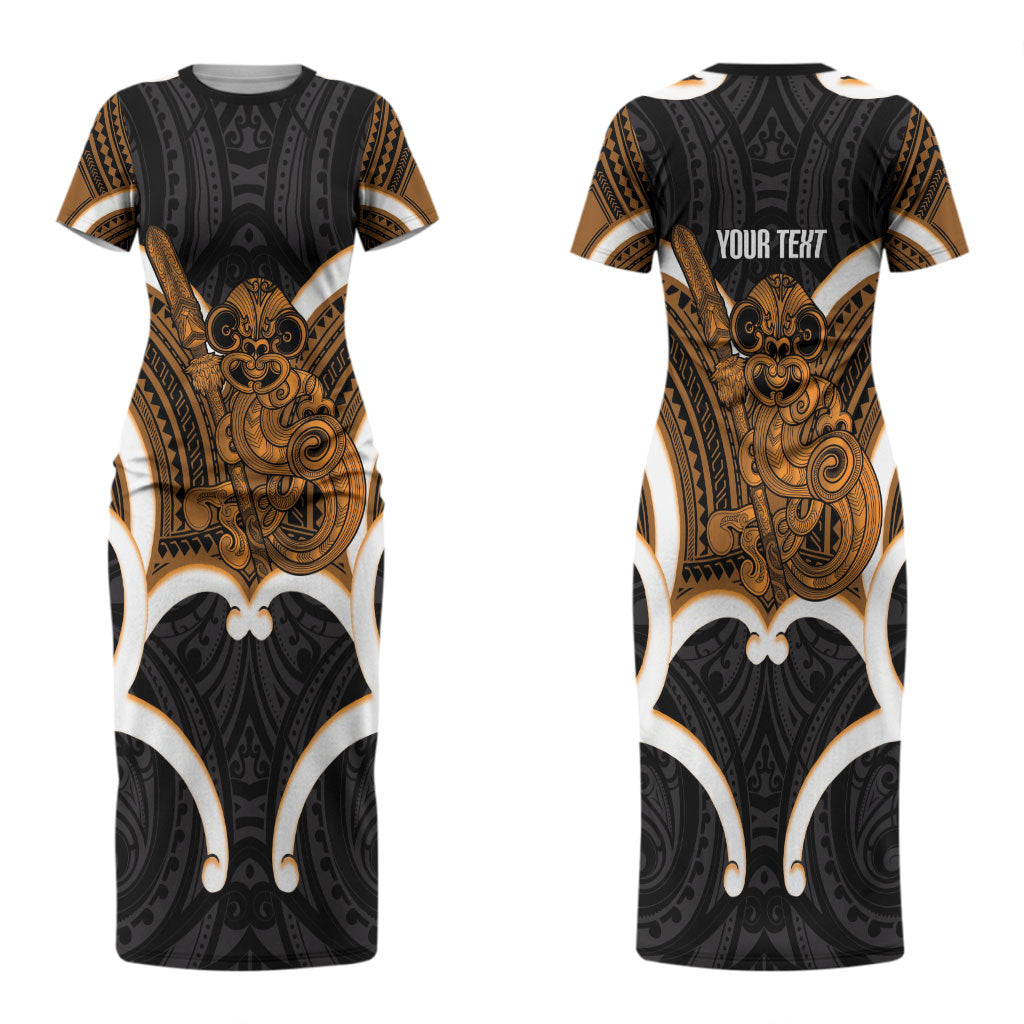 Karaka Aotearoa Atua Tumatauenga Personalised Couples Matching Short Sleeve Bodycon Dress and Hawaiian Shirt Maori God Of War Tiki With Taiaha LT14 - Polynesian Pride