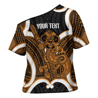 Karaka Aotearoa Atua Tumatauenga Personalised Cross Shoulder Shirt Maori God Of War Tiki With Taiaha LT14 - Polynesian Pride