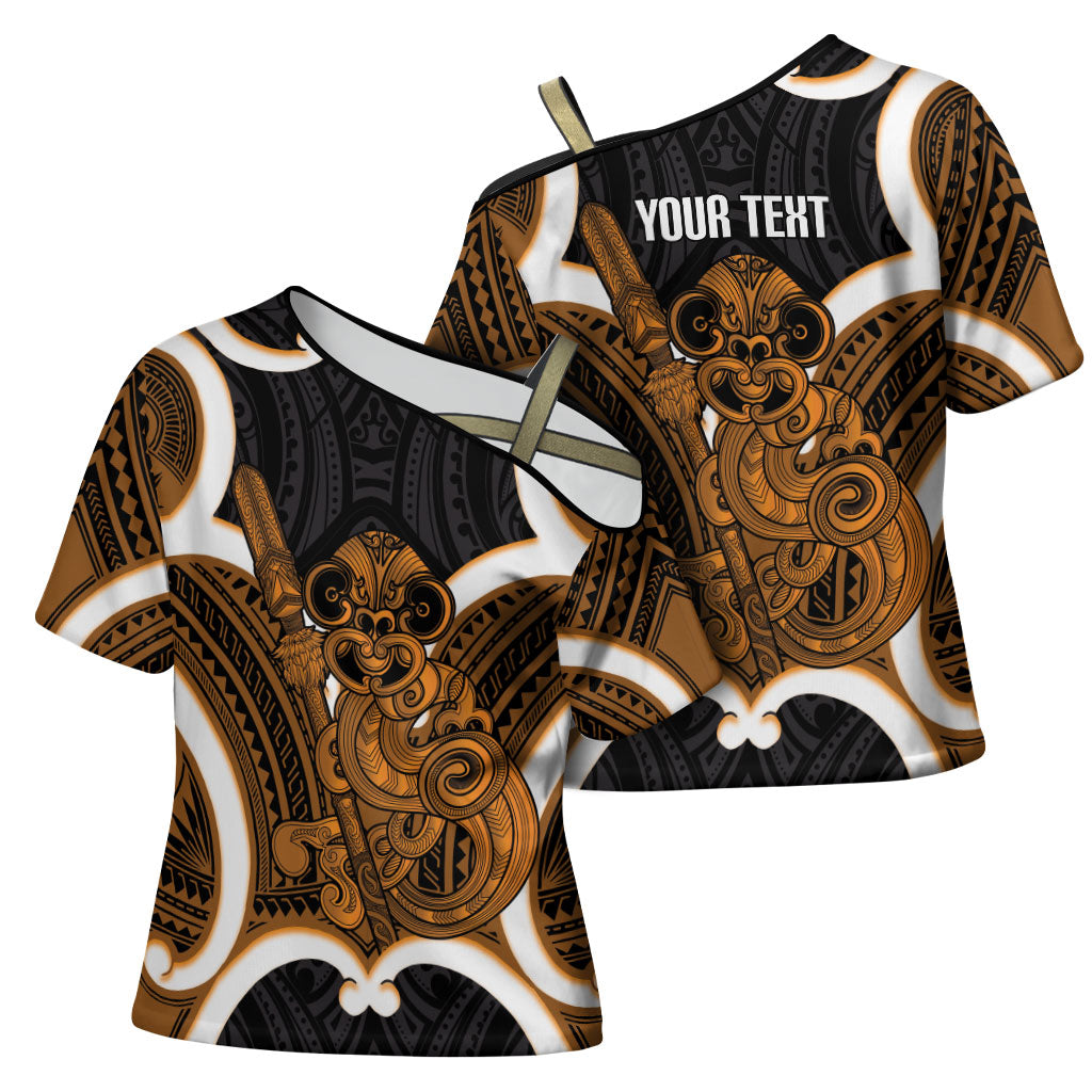 Karaka Aotearoa Atua Tumatauenga Personalised Cross Shoulder Shirt Maori God Of War Tiki With Taiaha LT14 - Polynesian Pride