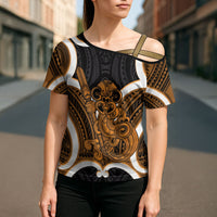 Karaka Aotearoa Atua Tumatauenga Personalised Cross Shoulder Shirt Maori God Of War Tiki With Taiaha LT14 - Polynesian Pride