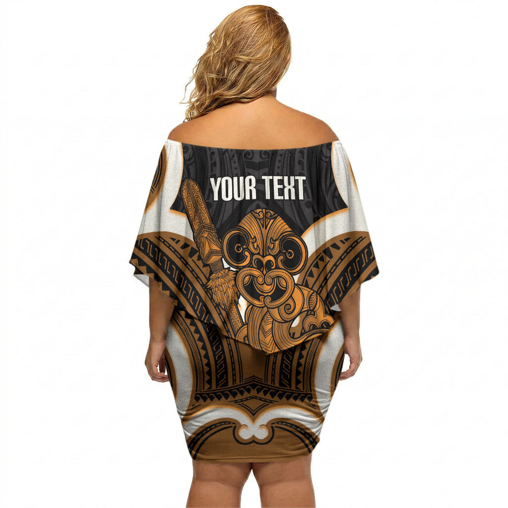 Karaka Aotearoa Atua Tumatauenga Personalised Off Shoulder Short Dress Maori God Of War Tiki With Taiaha LT14 - Polynesian Pride