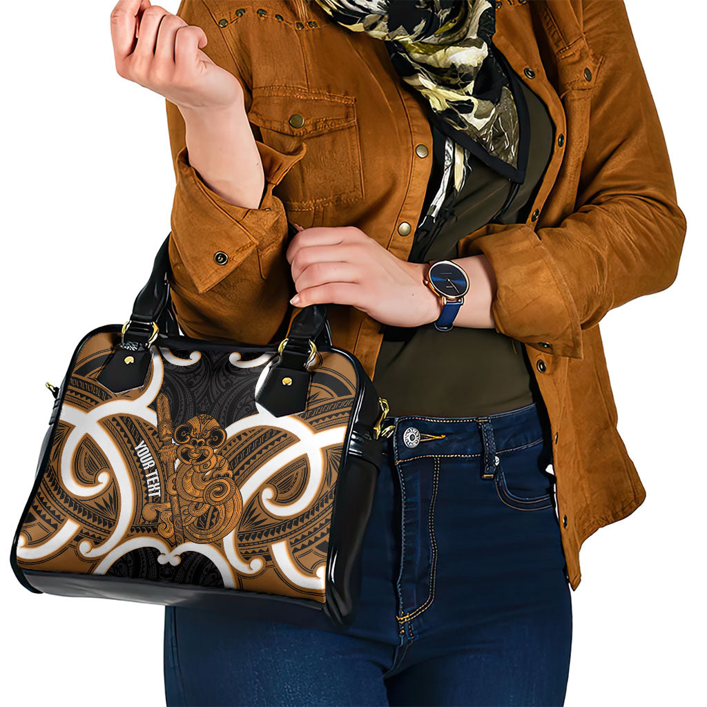 Karaka Aotearoa Atua Tumatauenga Personalised Shoulder Handbag Maori God Of War Tiki With Taiaha LT14 - Polynesian Pride