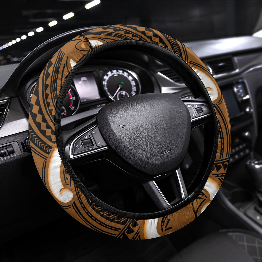 Karaka Aotearoa Atua Tumatauenga Steering Wheel Cover Maori God Of War Tiki With Taiaha LT14 Universal Fit Orange - Polynesian Pride
