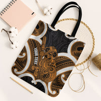 Karaka Aotearoa Atua Tumatauenga Personalised Tote Bag Maori God Of War Tiki With Taiaha LT14 Black Strap One Size Orange - Polynesian Pride