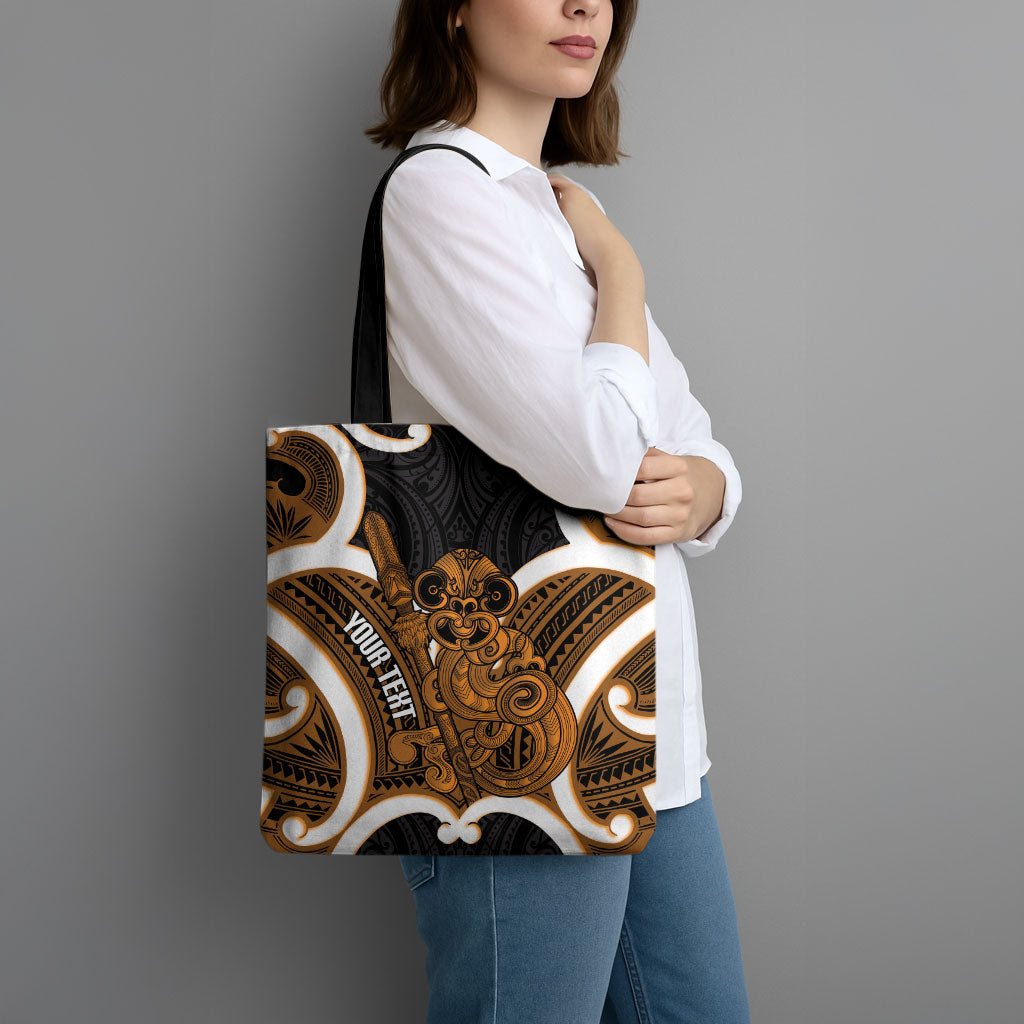 Karaka Aotearoa Atua Tumatauenga Personalised Tote Bag Maori God Of War Tiki With Taiaha LT14 - Polynesian Pride