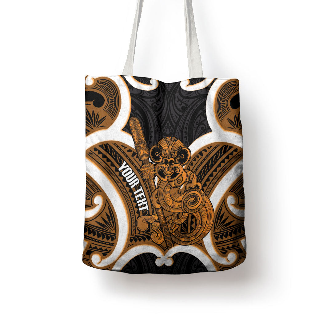 Karaka Aotearoa Atua Tumatauenga Personalised Tote Bag Maori God Of War Tiki With Taiaha LT14 - Polynesian Pride