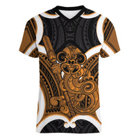 Karaka Aotearoa Atua Tumatauenga Personalised Women V-Neck T-Shirt Maori God Of War Tiki With Taiaha
