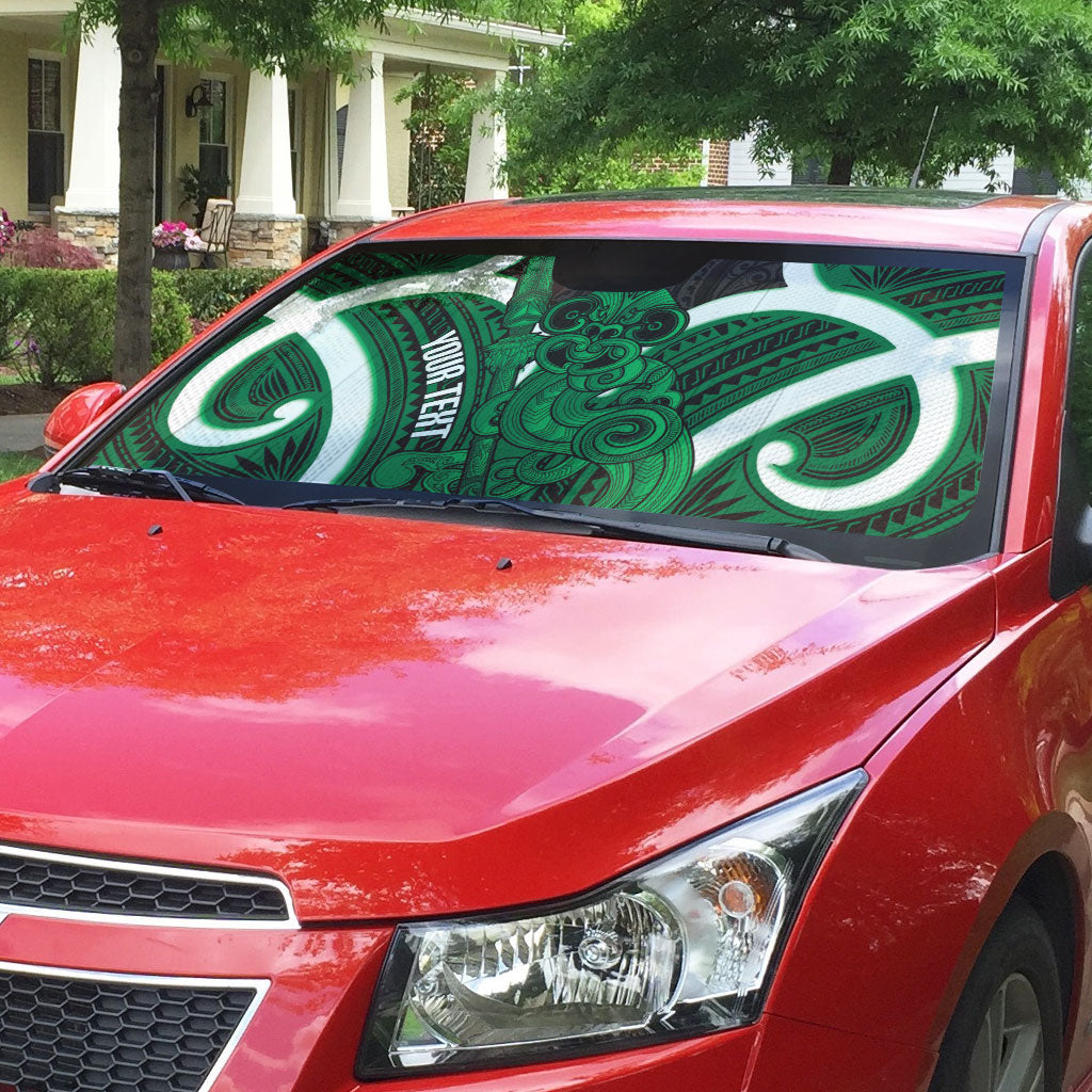 Kakariki Aotearoa Atua Tumatauenga Personalised Auto Sun Shade Maori God Of War Tiki With Taiaha LT14 - Polynesian Pride
