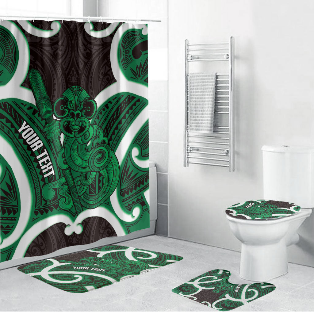 Kakariki Aotearoa Atua Tumatauenga Personalised Bathroom Set Maori God Of War Tiki With Taiaha LT14 Bathroom Set (4 pcs) Green - Polynesian Pride