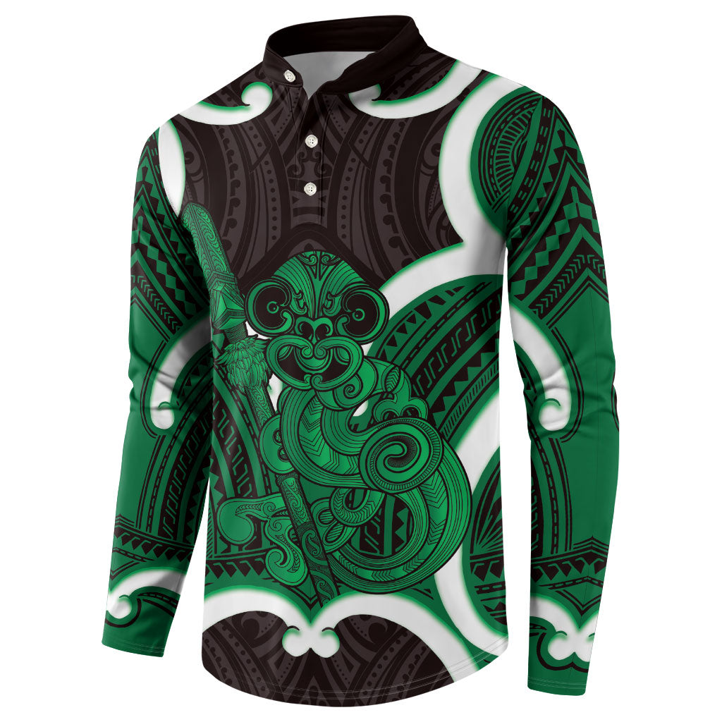 Kakariki Aotearoa Atua Tumatauenga Personalised Button Sweatshirt Maori God Of War Tiki With Taiaha LT14 - Polynesian Pride