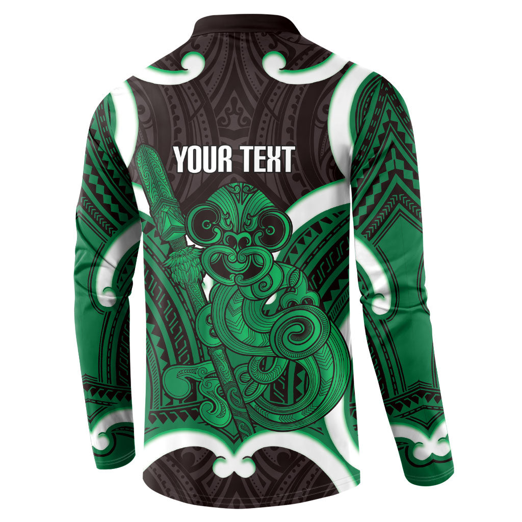 Kakariki Aotearoa Atua Tumatauenga Personalised Button Sweatshirt Maori God Of War Tiki With Taiaha LT14 - Polynesian Pride
