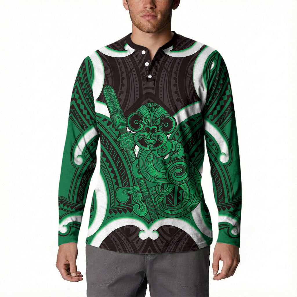 Kakariki Aotearoa Atua Tumatauenga Personalised Button Sweatshirt Maori God Of War Tiki With Taiaha LT14 - Polynesian Pride