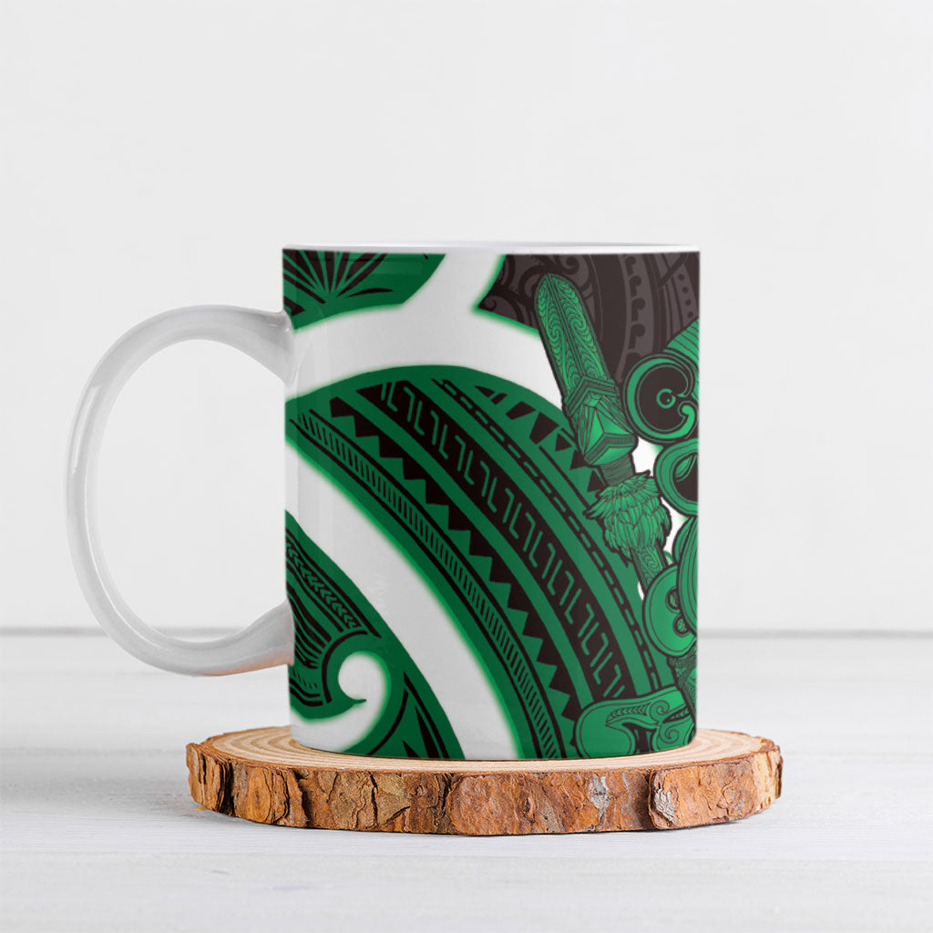 Kakariki Aotearoa Atua Tumatauenga Ceramic Mug Maori God Of War Tiki With Taiaha LT14 Green - Polynesian Pride