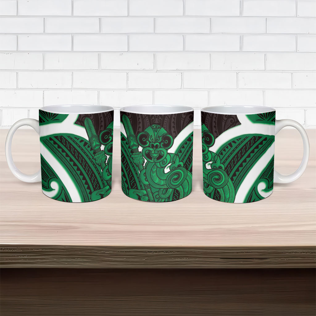 Kakariki Aotearoa Atua Tumatauenga Ceramic Mug Maori God Of War Tiki With Taiaha LT14 - Polynesian Pride