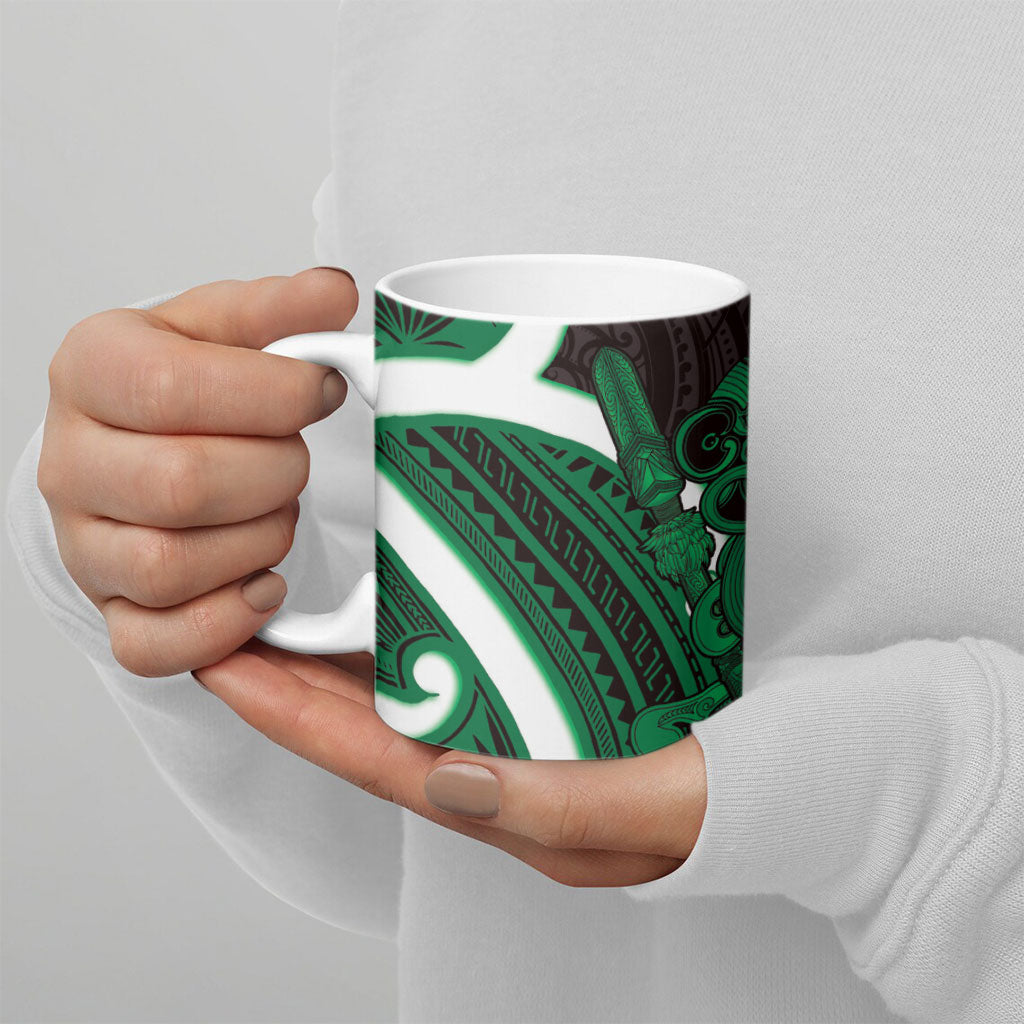 Kakariki Aotearoa Atua Tumatauenga Ceramic Mug Maori God Of War Tiki With Taiaha LT14 - Polynesian Pride