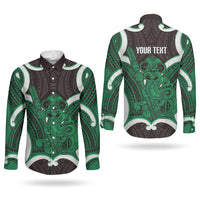 Kakariki Aotearoa Atua Tumatauenga Personalised Couples Matching Mermaid Dress and Long Sleeve Button Shirt Maori God Of War Tiki With Taiaha LT14 - Polynesian Pride