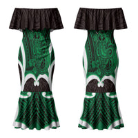 Kakariki Aotearoa Atua Tumatauenga Personalised Couples Matching Mermaid Dress and Long Sleeve Button Shirt Maori God Of War Tiki With Taiaha LT14 - Polynesian Pride
