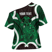 Kakariki Aotearoa Atua Tumatauenga Personalised Cross Shoulder Shirt Maori God Of War Tiki With Taiaha LT14 - Polynesian Pride