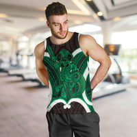 Kakariki Aotearoa Atua Tumatauenga Personalised Men Tank Top Maori God Of War Tiki With Taiaha LT14 Green - Polynesian Pride