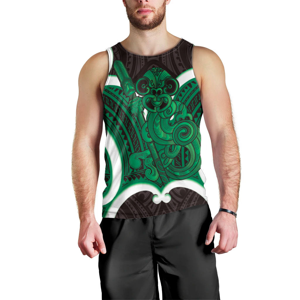 Kakariki Aotearoa Atua Tumatauenga Personalised Men Tank Top Maori God Of War Tiki With Taiaha LT14 - Polynesian Pride