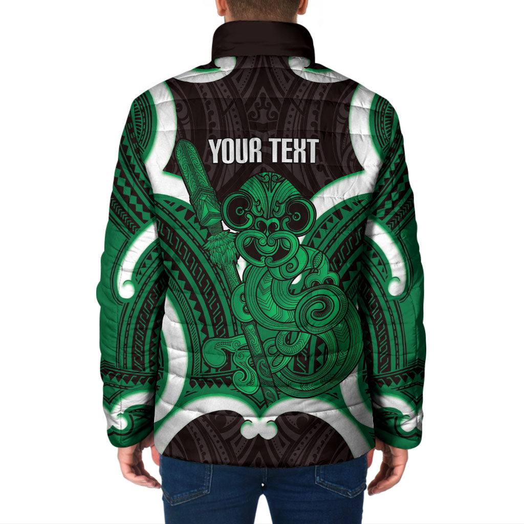Kakariki Aotearoa Atua Tumatauenga Personalised Padded Jacket Maori God Of War Tiki With Taiaha LT14 - Polynesian Pride