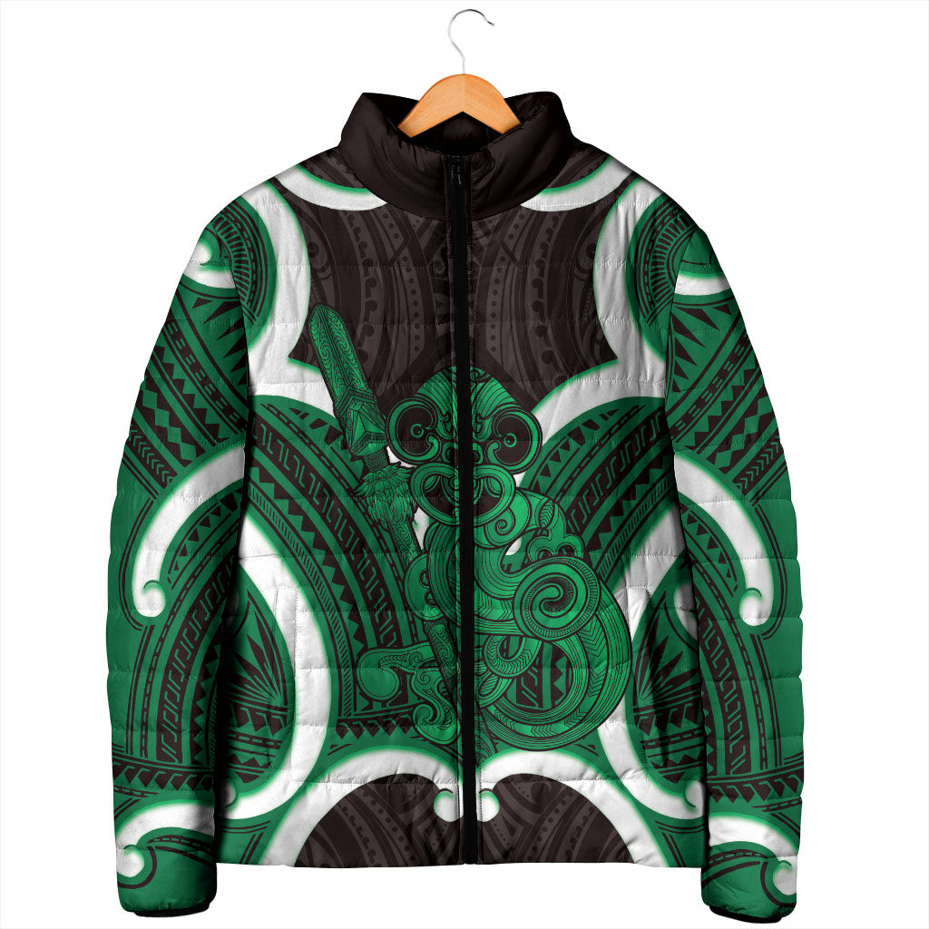 Kakariki Aotearoa Atua Tumatauenga Personalised Padded Jacket Maori God Of War Tiki With Taiaha LT14 - Polynesian Pride