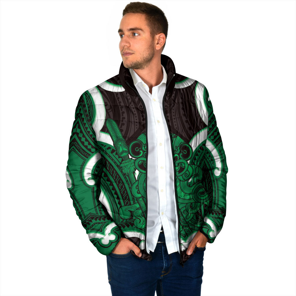 Kakariki Aotearoa Atua Tumatauenga Personalised Padded Jacket Maori God Of War Tiki With Taiaha LT14 - Polynesian Pride