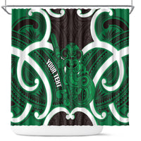 Kakariki Aotearoa Atua Tumatauenga Personalised Shower Curtain Maori God Of War Tiki With Taiaha LT14 Green - Polynesian Pride