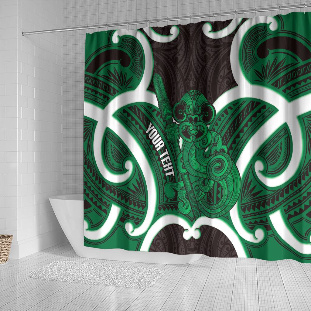 Kakariki Aotearoa Atua Tumatauenga Personalised Shower Curtain Maori God Of War Tiki With Taiaha LT14 - Polynesian Pride