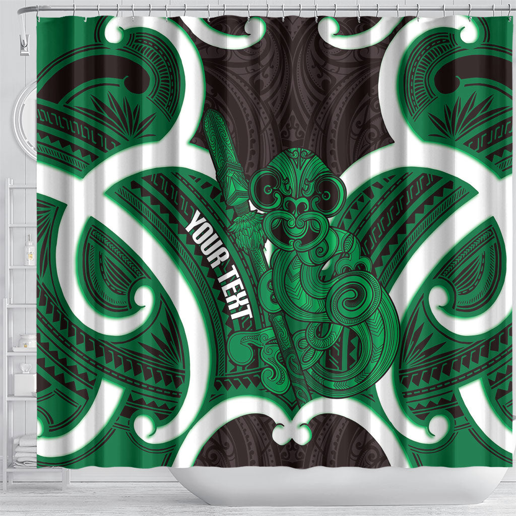 Kakariki Aotearoa Atua Tumatauenga Personalised Shower Curtain Maori God Of War Tiki With Taiaha LT14 - Polynesian Pride