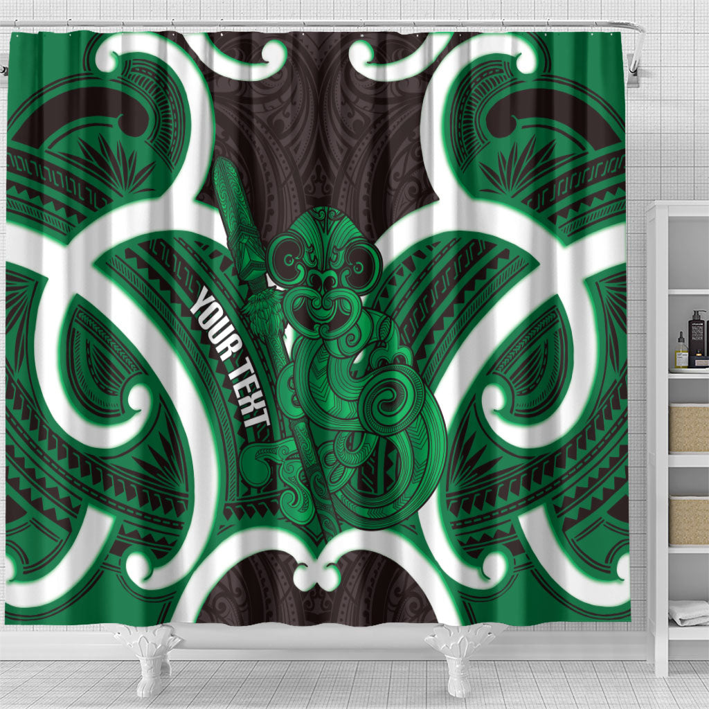 Kakariki Aotearoa Atua Tumatauenga Personalised Shower Curtain Maori God Of War Tiki With Taiaha LT14 - Polynesian Pride