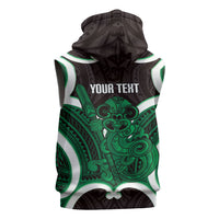 Kakariki Aotearoa Atua Tumatauenga Personalised Sleeveless Hoodie Maori God Of War Tiki With Taiaha LT14 - Polynesian Pride