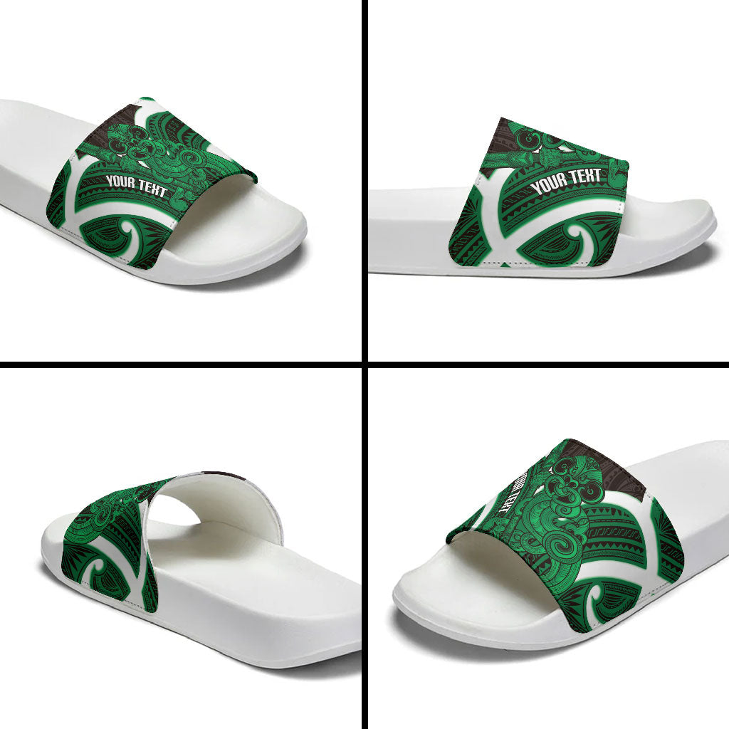 Kakariki Aotearoa Atua Tumatauenga Personalised Slide Sandals Maori God Of War Tiki With Taiaha LT14 - Polynesian Pride