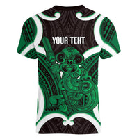 Kakariki Aotearoa Atua Tumatauenga Personalised Women V-Neck T-Shirt Maori God Of War Tiki With Taiaha LT14 - Polynesian Pride